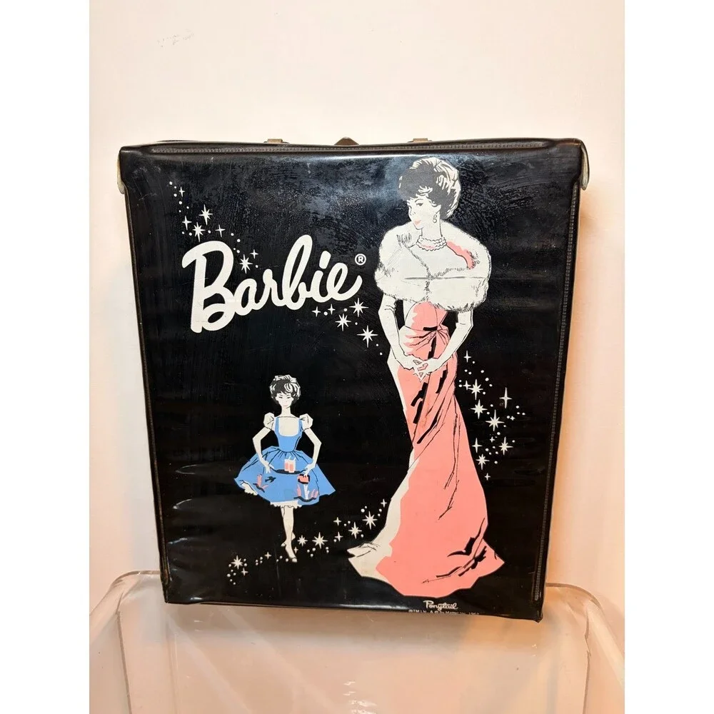 Vintage 1962-1964 Brunette Bubble Cut Barbie Doll w/ 1963 Barbie Case Stand Wig